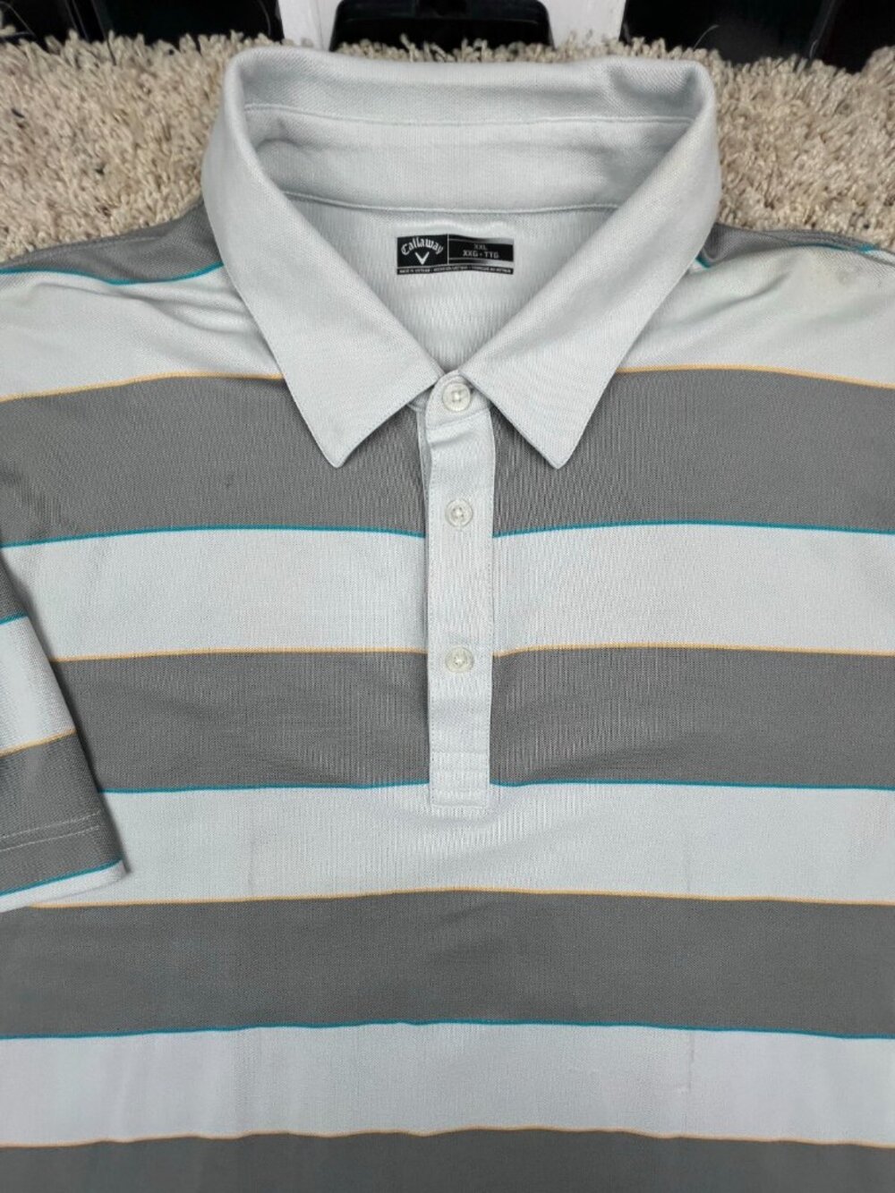 Callaway Golf Polo Shirt Men’s Short Sleeve Active Polyester Gray Striped 2XL